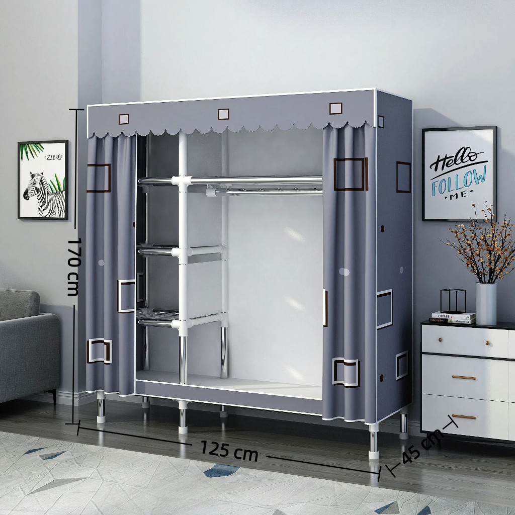 Alloy 23mm Wardrobe Curtain Wardrobe Cabinet Organizer Almari Baju Closet Almari Pakaian Ringkas