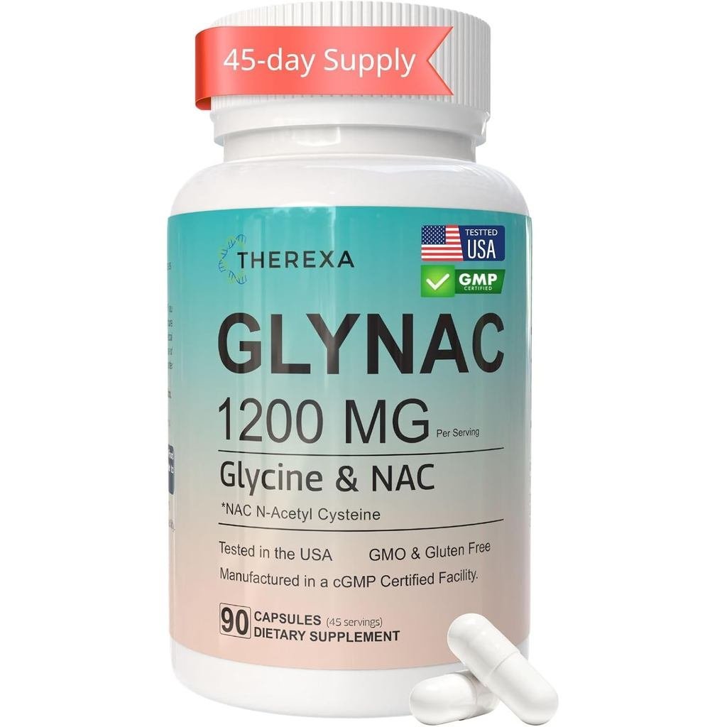 อาหารเสริม GLYNAC 1200MG - อาหารเสริม Glycine & NAC ทดสอบ USA - 90 แคปซูล