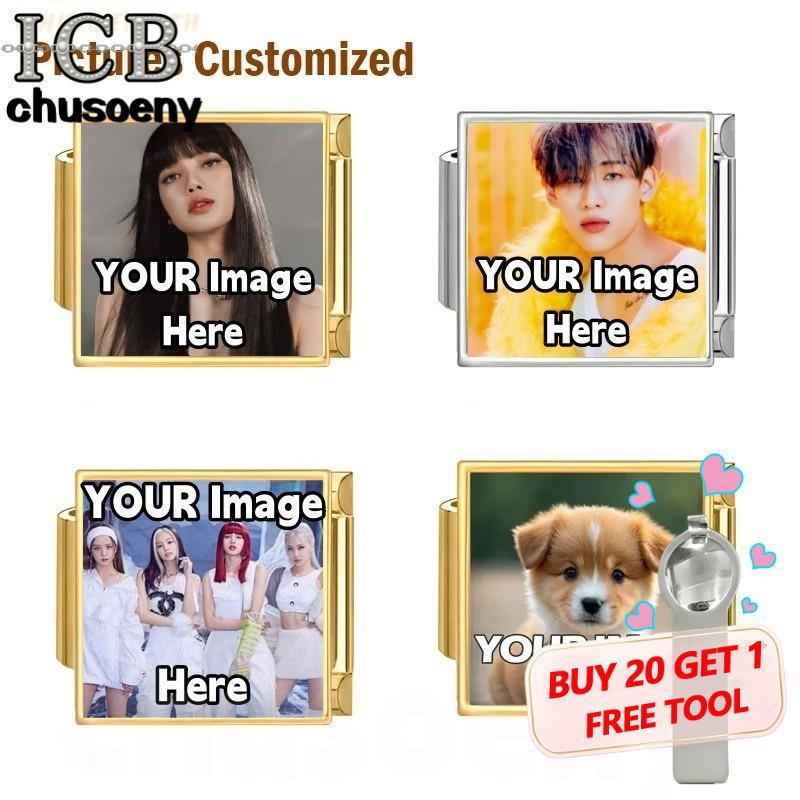 Diy ภาพส่วนตัวที่กําหนดเองอิตาเลี่ยน Charms Link สําหรับ 9 มม.สร้อยข้อมือสแตนเลสคนรักครอบครัวสัตว์เลี้ยงภาพของขวัญที่กําหนดเอง อากาบง Got7 Bambam