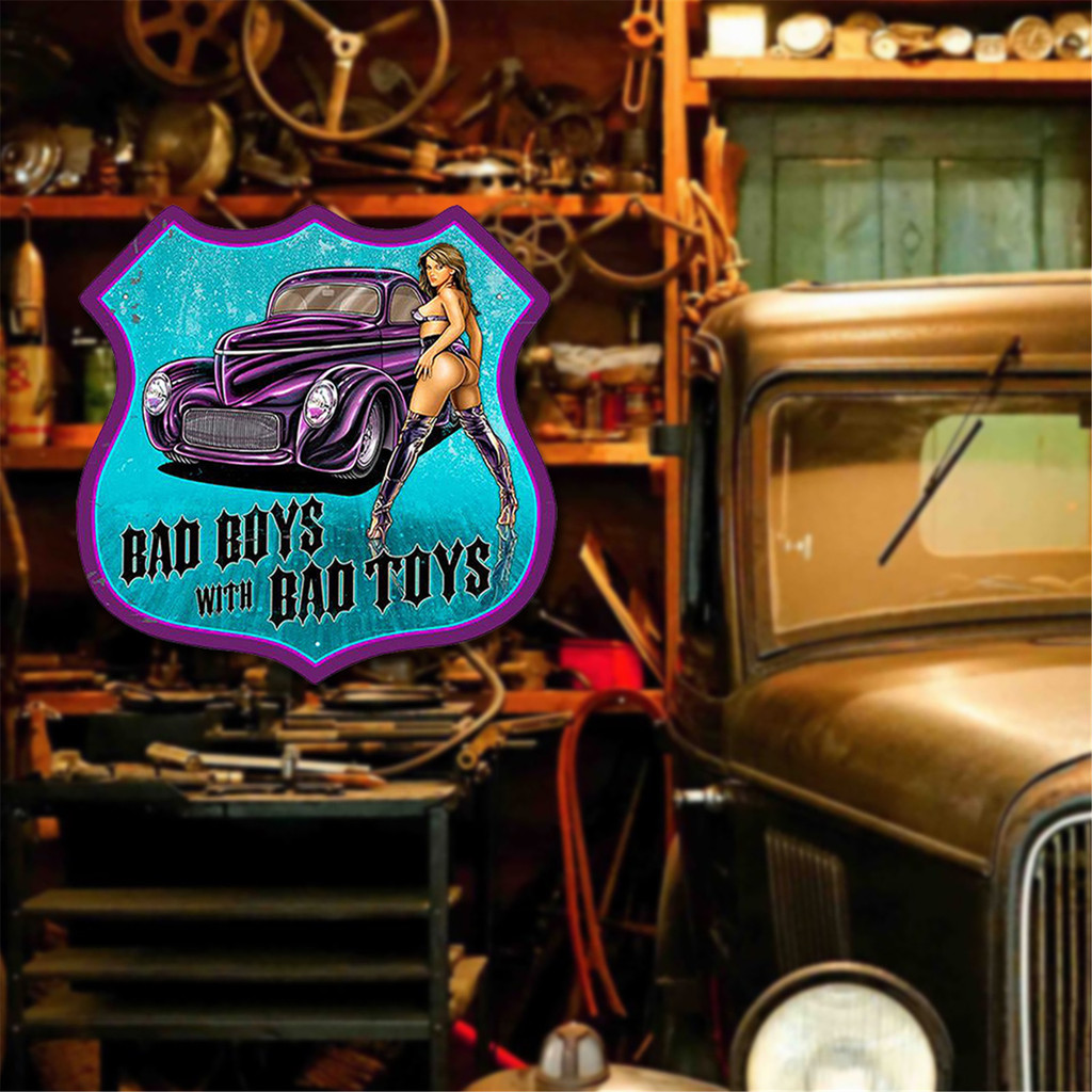 Bad Girl รถรอบ Vintage ป้ายดีบุกโลหะป้ายดีบุก Wall Art Decor สําหรับบาร์บ้านผับ Cafe ป้ายโลหะโล่ 11.