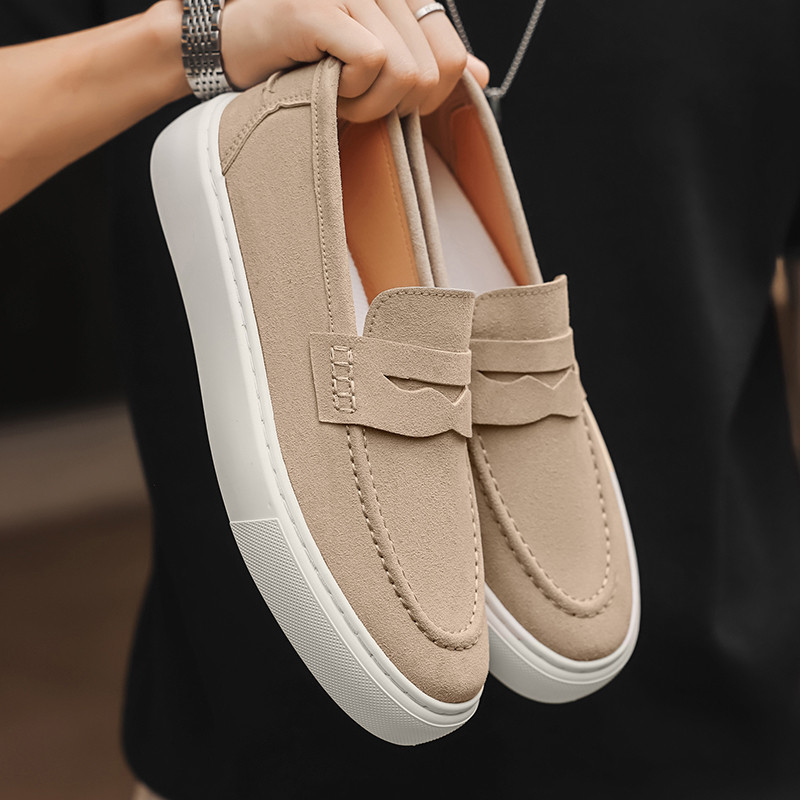 Mens Niche Thick-Soled Loafer High-End Mens Business Loafers Suede Loafers เพิ่มLoafers