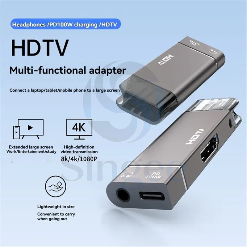 Singee A10I USB C สถานีเชื่อมต่อแล็ปท็อป Type-C ถึง - อะแดปเตอร์ที่รองรับ 4K @ 60HZ HD Type-C ถึง PD