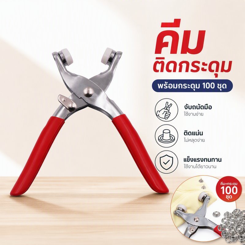 ชุดคีมติดกระดุมแป๊ก 9 5 มม โลหะ ทองแดง 100 ชุด กดกระดุมห้าแฉก DIY เสื้อผ้า กระเป๋า
