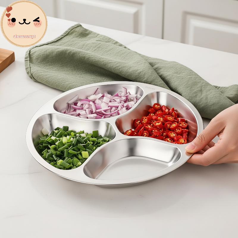 Chee 1PC กันสนิมสแตนเลส Multi-Grid Divider แผ่นอาหารปลอดภัยถาดเสิร์ฟสําหรับ Home Hot Pot ผลไม้ขนม Sn
