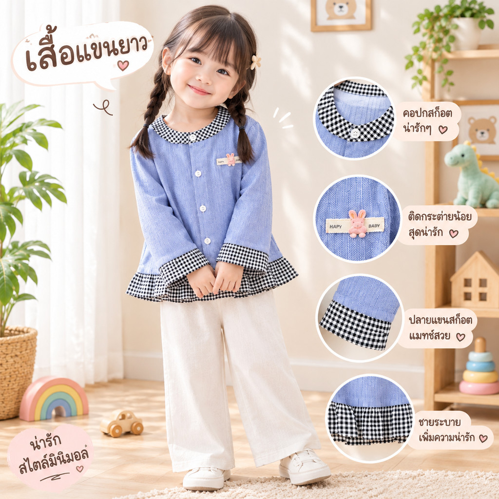 เสื้อเด็กแขนยาว เสื้อเด็กสไตล์เกาหลี สวมใส่สบาย