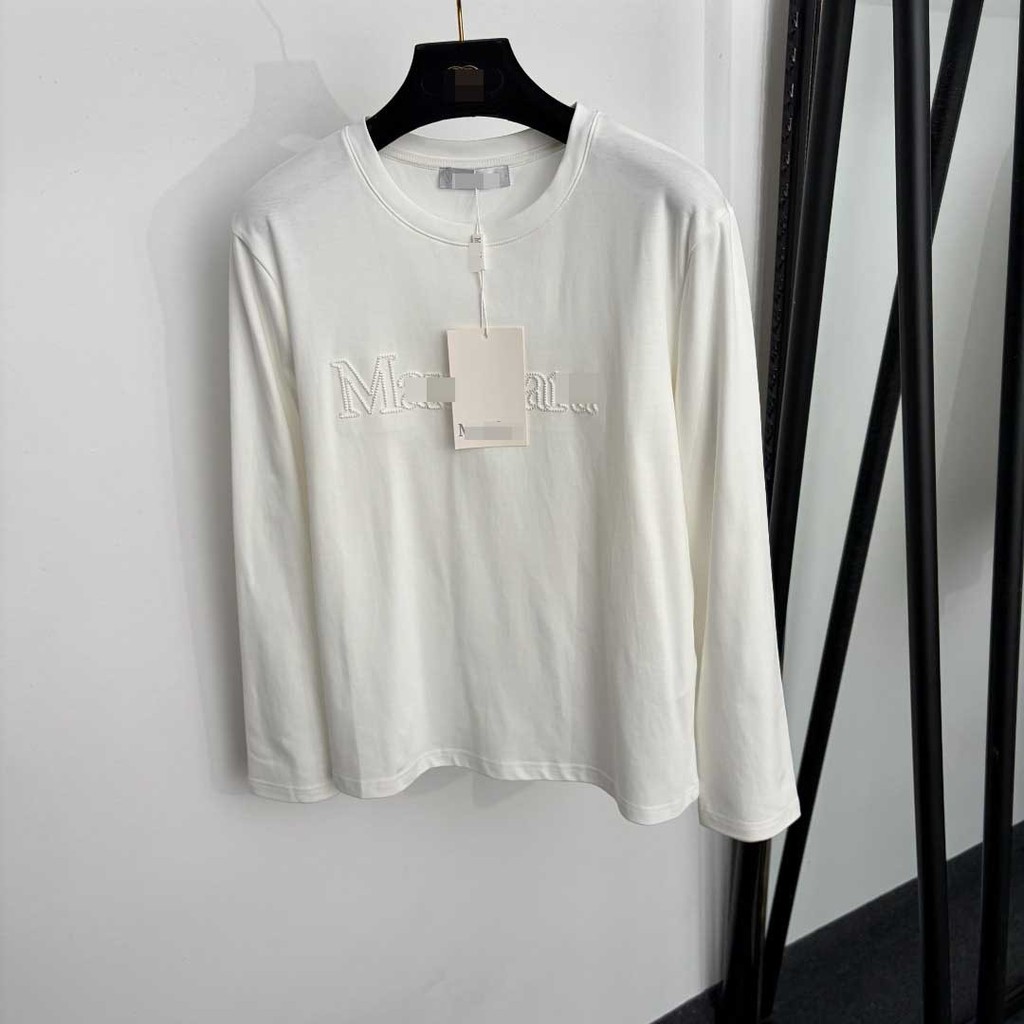 MaxMar * Temperament Slim-fit สไตล์ใหม่อารมณ์หน้าอกเย็บปักถักร้อยเสื้อยืดแขนยาวด้านบน