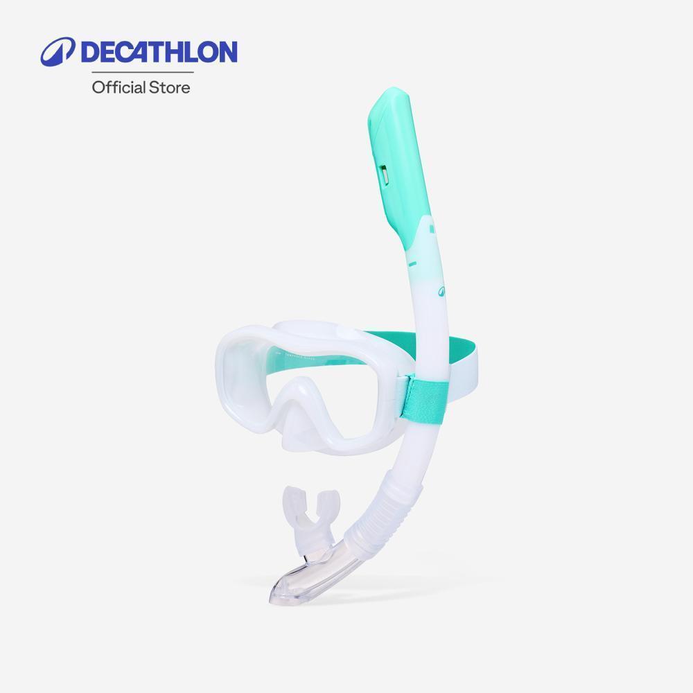 Decathlon Adult Anti-Fog Mask Snorkel Set ชุดหน้ากากดำน้ำตื้นกันฝ้าและท่อหายใจ Dry Top สำหรับผู้ใหญ่ รุ่น 100 - White