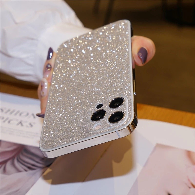 Glitter Bling ด้านหน้า + สติกเกอร์ด้านหลังสําหรับ IPhone 13 12 11 Pro Max ผิวสติกเกอร์ด้านหลังสําหรั