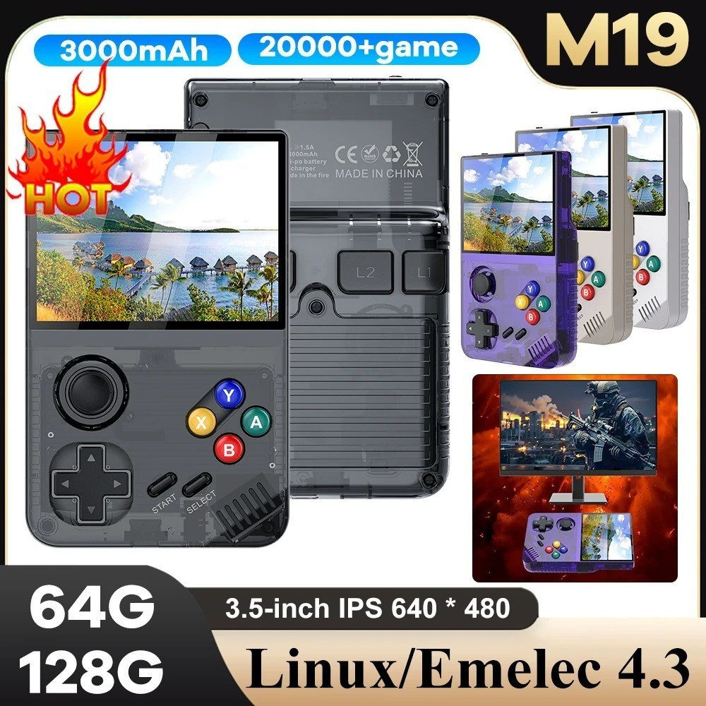 M19 คอนโซลเกมมือถือ 3.5 นิ้ว 4K HD หน้าจอ IPS 3D Retro Video Gang Player เด็ก GiftsTH99 TWYT