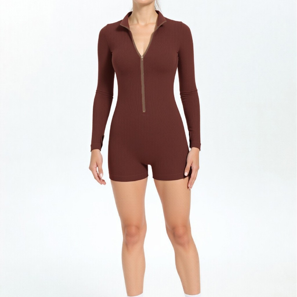LinLin Flow Jumpsuit ถักเกลียวไร้รอยต่อ สแตนด์อัพคอลเลอร์ แขนยาวซิป สำหรับโยคะและการออกกำลังกาย