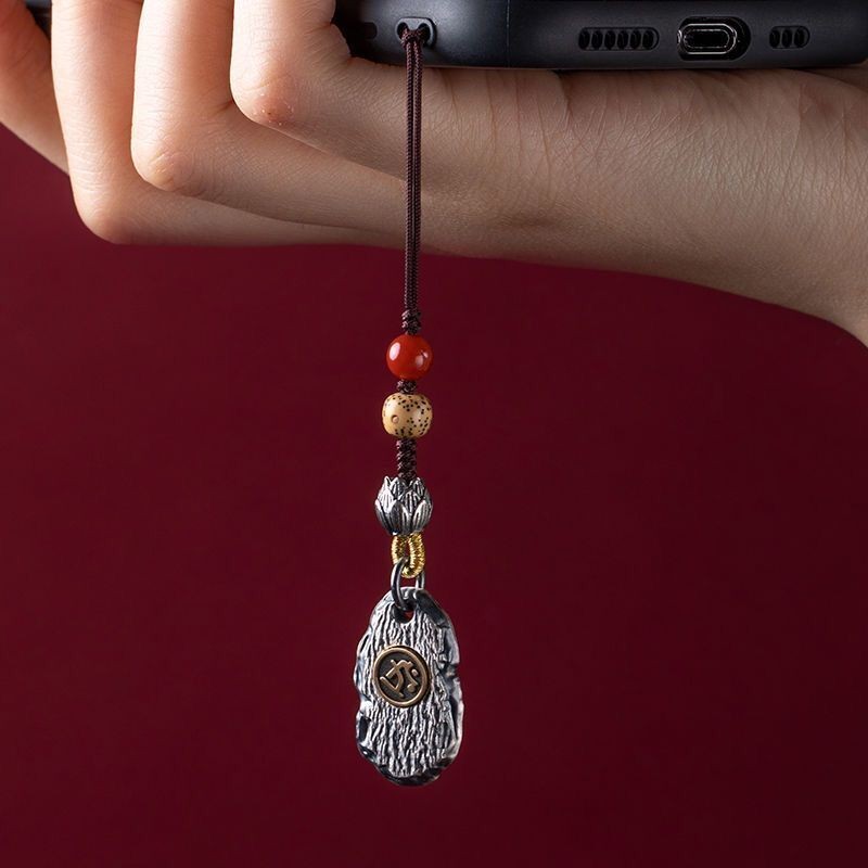 Hot Sale#S999Pure Silver Twelve Zodiac Birth Buddha Amulet Phone Chain Lanyard Short High-end Creati