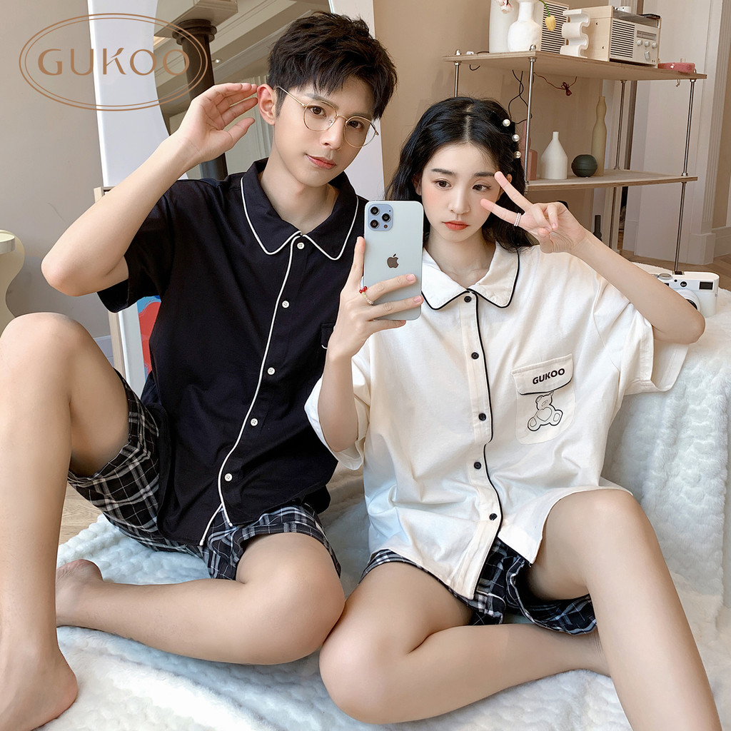 ชุดนอนคู่รักฤดูร้อน สไตล์การ์ตูน ดีไซน์เรียบง่ายจาก Gukoo