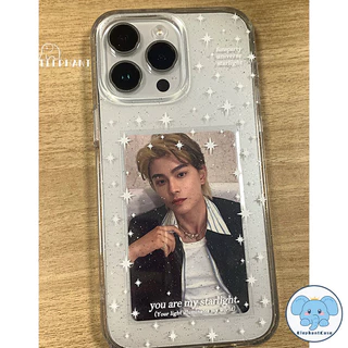 เหมาะสำหรับ IPhone 17 15 11 13 12 16 14 Pro Max X XS XR Max 7 8 Plus กรอบรูปดาวโบว์สุดเก๋ แป้งกลิตเตอร์ เคสใส