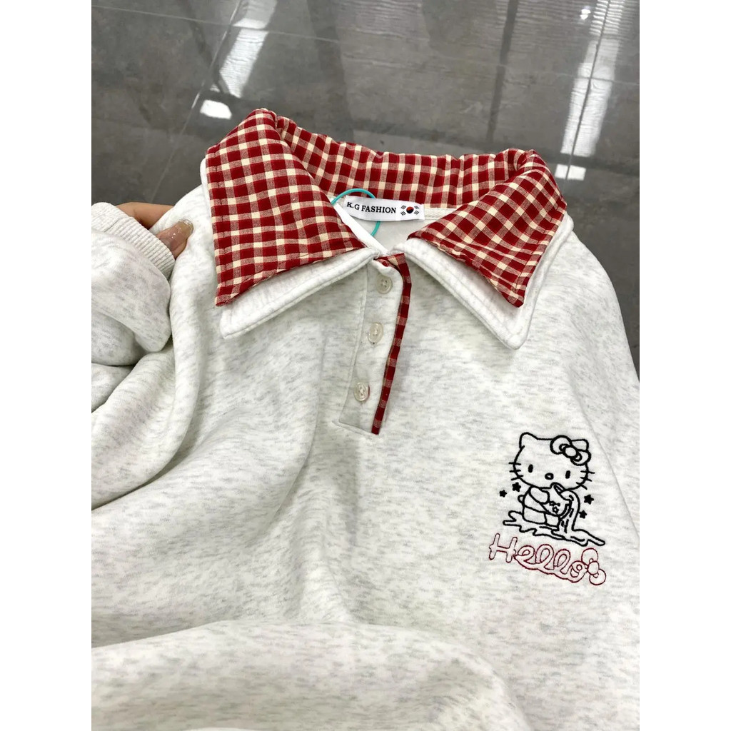 N-Yoda เสื้อกันหนาวยาวสไตล์อเมริกัน แบบเย็บคอปก ปักลายสก๊อต