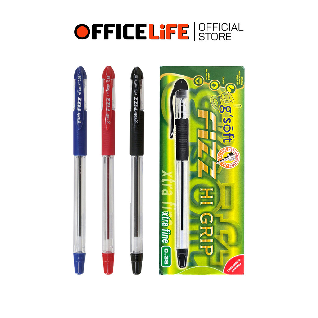 G-Soft (จีซอฟท์) ปากกาลูกลื่น ปากกา รุ่น Fizz Hi Grip ขนาดเส้น 0.38 มม. [ 12 ด้าม / กล่อง ]