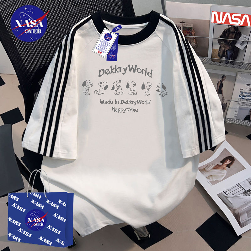 【พร้อมส่ง】🔥NASA ฤดูร้อน ผ้าฝ้ายแท้100% หลวม สามแถบ เสื้อ ยูนิเซ็กส์ ความสนุก สุนัข🐶 ลาย ลำลอง แขนสั้นYG87