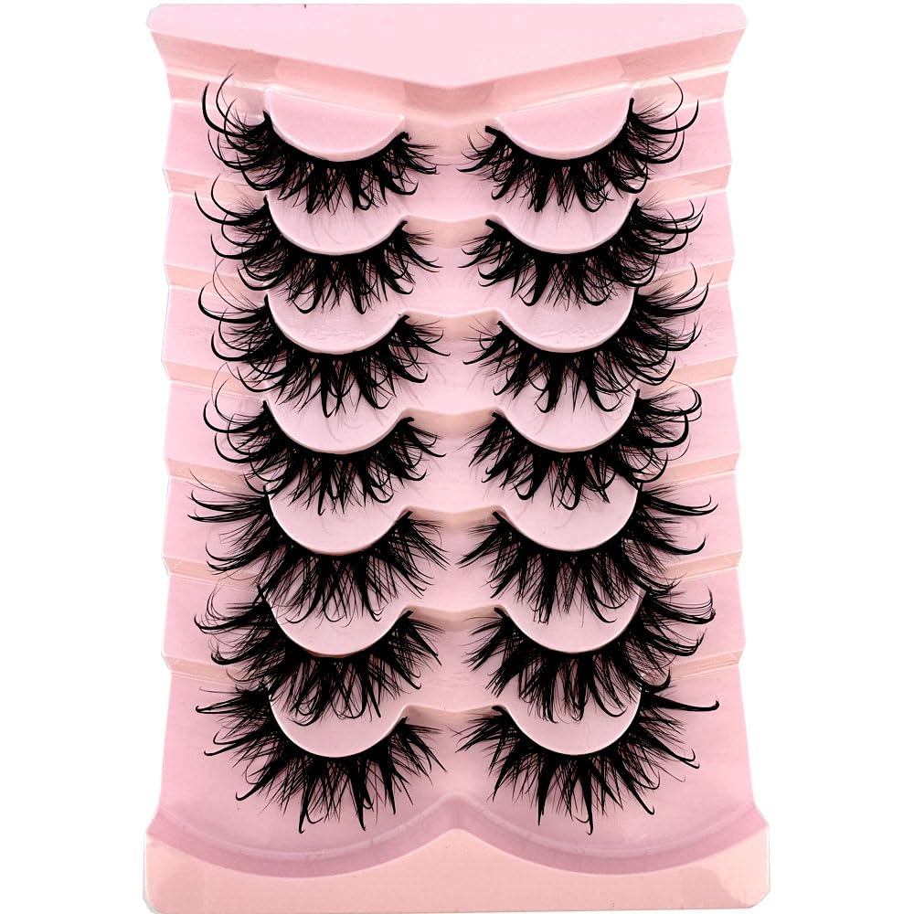 HBZGTLAD ใหม่ 7 คู่ Cat eye Eyelashes 3D ธรรมชาติ False Lashes 5d Fluffy Soft Cross Manga Lashes Wis