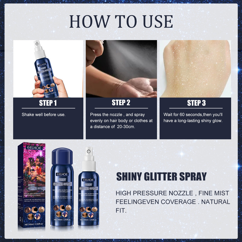 Shiny Glitter Spray Sparkle Spray สําหรับเสื้อผ้าและผมพรหม