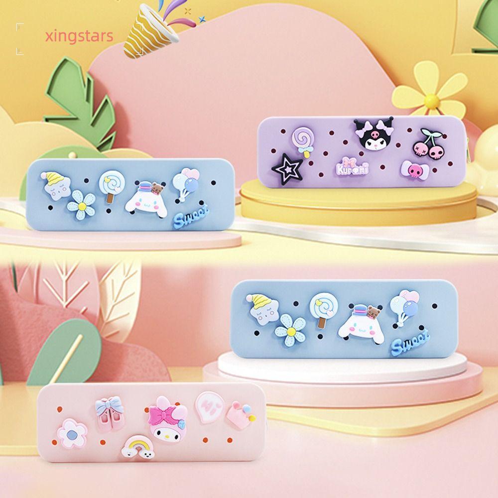 XINGSTARS กระเป๋าเครื่องเขียน, Soft Silicone Croc Pen Bag, แฟชั่นมัลติฟังก์ชั่น Sanrio Kitty Kuromi 