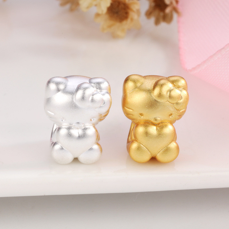 足银999爱心凯蒂猫散珠子纯银KT猫手工编绳串珠材料配件Foot silver 999 love Hello Kitty loose beads sterling silver20251020