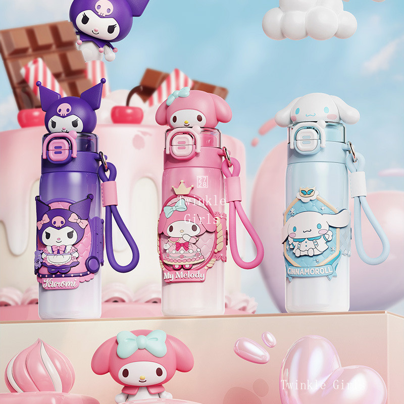 ของแท้ Kuromi Cinnamoroll ขวดน้ําดื่มคู่พร้อมที่จับสําหรับเด็กหญิง 316 แก้วน้ําสแตนเลสพร้อมหลอด My Melody 560ml ป้องกันการรั่วฉนวนกระติกน้ําร้อนถ้วยหญิง Gif