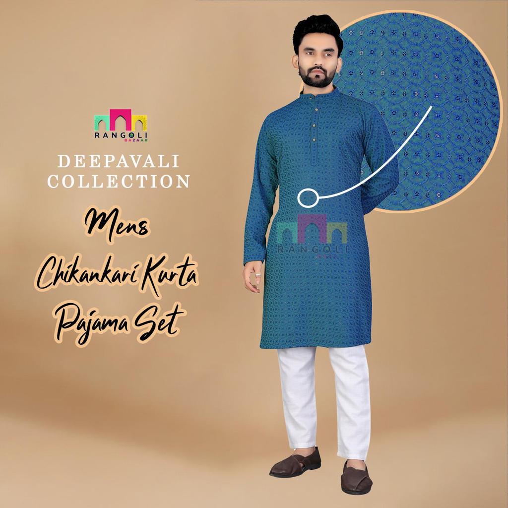 Celebrity MenS Chikankari Kurta & Pajama Set S ถึง 4XL – Deepavali Collection โดย Rangoli Bazaar