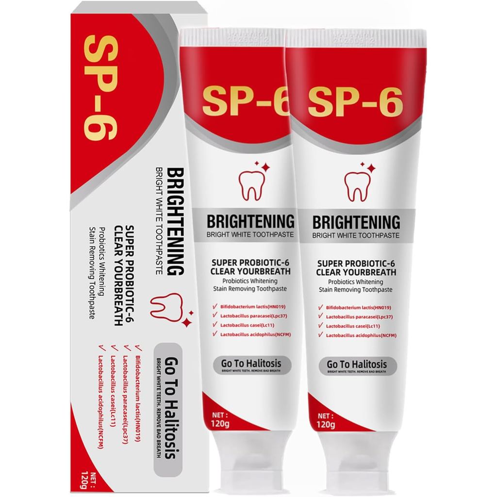 SP6 Dentifricio, 2x120g Dentifricio Probiotico SP6 Sbiancante, SP6 Probiotico Dentifrici per Denti S