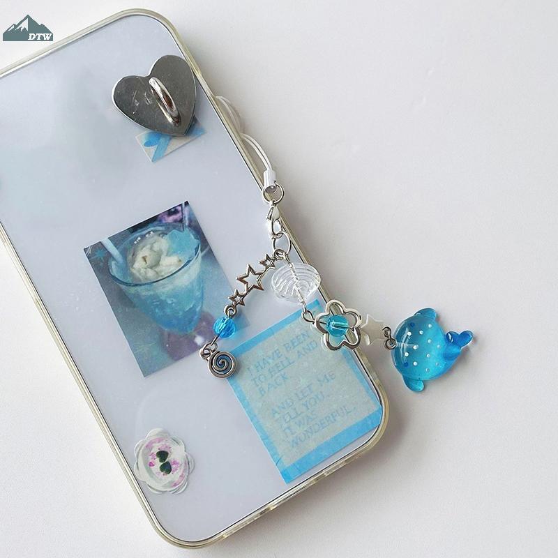 DTW น่ารักจําลอง Marine Shark โทรศัพท์มือถือโซ่ Handcrafted ลูกปัดพวงกุญแจอุปกรณ์เสริม Fish Charm คว