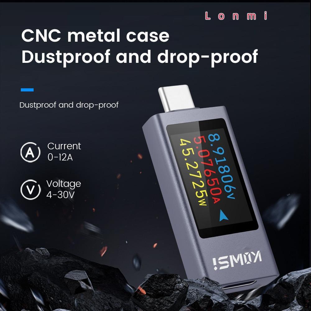 LONMI Current และแรงดันไฟฟ้า, Type-C DC 4-30V 0-12A Power Meter Tester, แบตเตอรี่ความจุ KWS-2303C PD