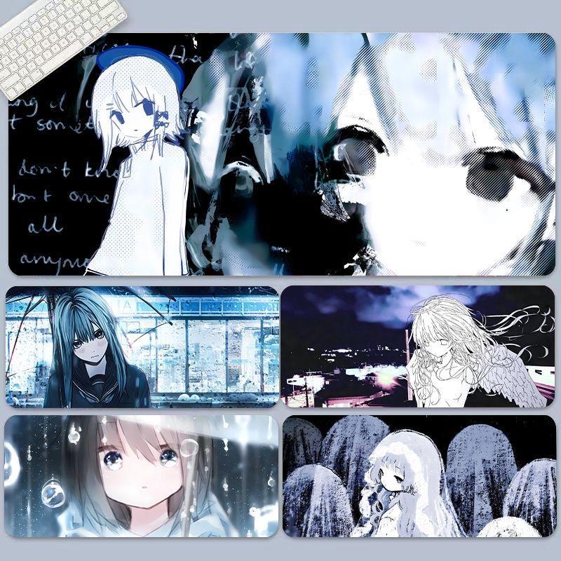 แผ่นรองเมาส์อนิเมะ Retro Depressed - Sad Kei Aesthetic แผ่นรองโต๊ะขนาดใหญ่ หนา 3 มม. และกันลื่น