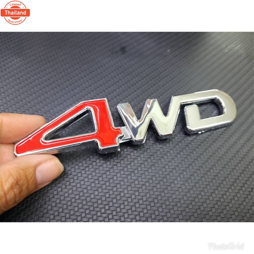 โลโก้ 4wd พลาสติกนูน สีแดงโครเมี่ยม