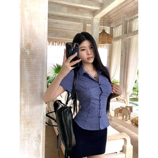 Hotgirl พร้อมส่ง เสื้อเชิ้ตแขนสั้นเซ็กซี่สำหรับผู้หญิง ดีไซน์เพรียวบางพอดี สไตล์สาวฮอตเกาหลี