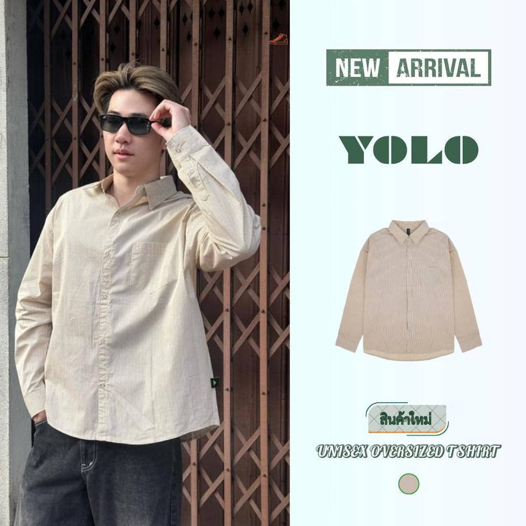 YOLO เสื้อเชิ้ต OVERZISE เสื้อเชิ้ตผู้ชาย เสื้อเชิ้ตลายทาง แขนยาว ติดกระดุมหน้า Y25121