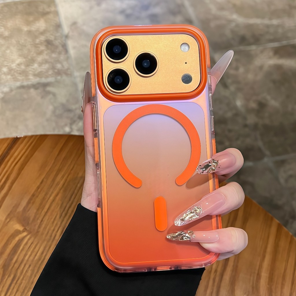 Cosmic เคสแม่เหล็กสะท้อนแสงไล่ระดับสีส้มสําหรับ iPhone 17 16 Pro Max Plus ซิลิโคน IMD ปกแข็งกันกระแทก