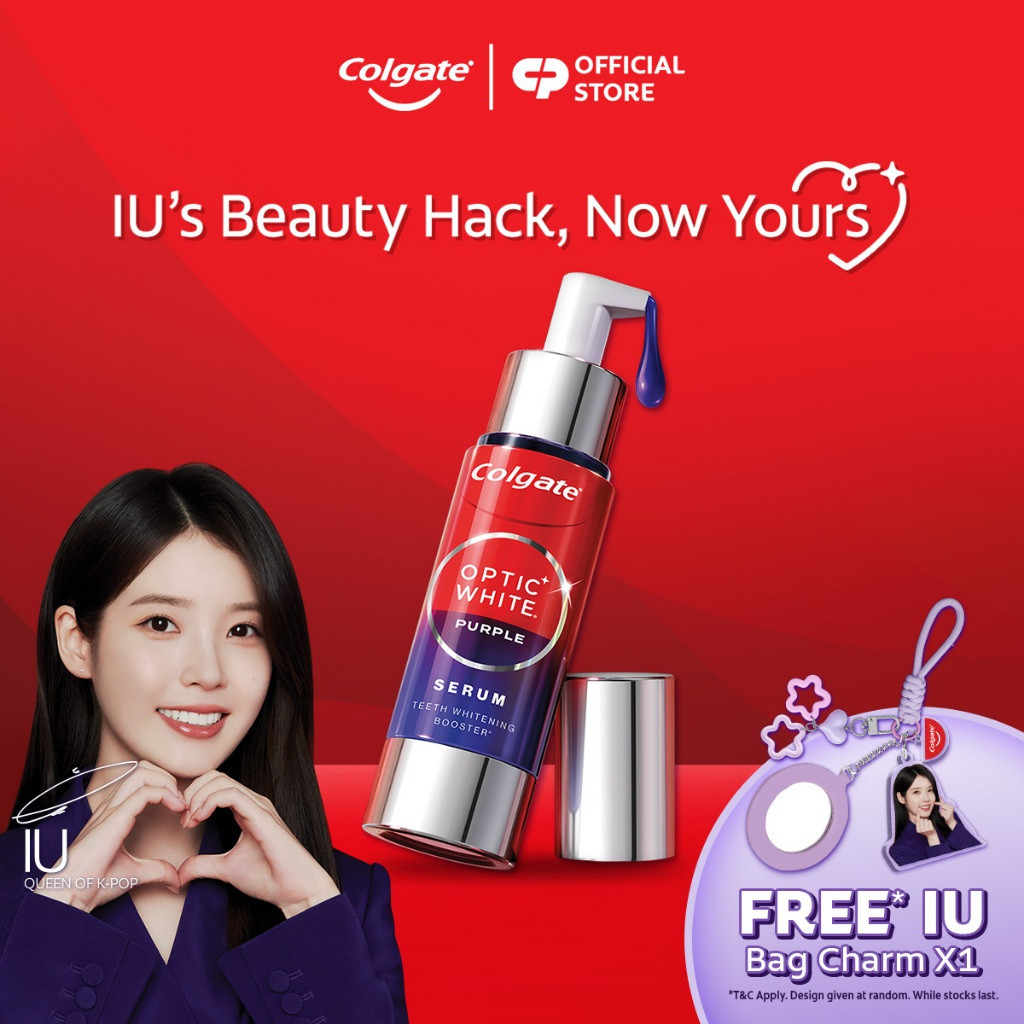 Colgate Optic White Purple Tooth Whitening Serum 40ml+ ฟรีชาร์มกระเป๋า IU 1x (61048728-1+FOC)