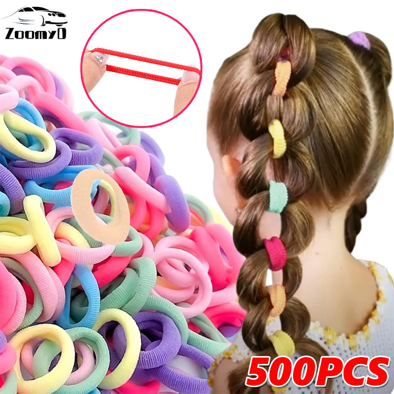 ผมผูกสำหรับสาว ๆ และเด็ก ขนาด 100-500 ชิ้น สีสันพื้นฐานและยืดหยุ่นด้วยไนลอน สำหรับยึดผมหางม้า