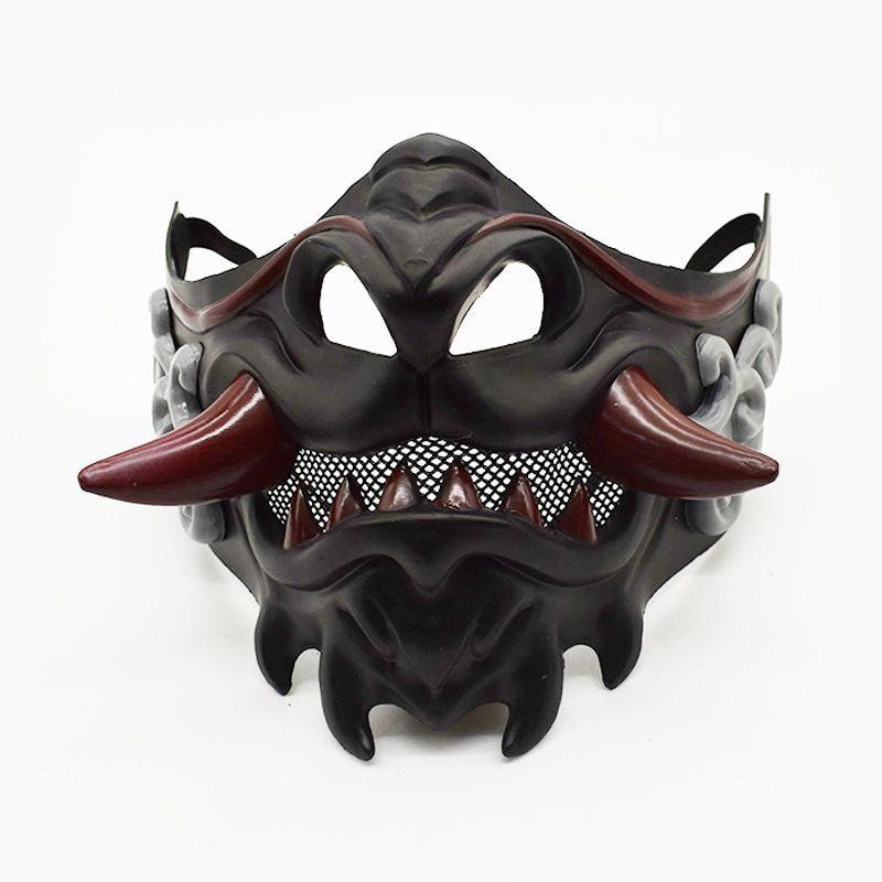 Akabono Wolf Tooth Demon Black Samurai Mask Party Dress Up Mask