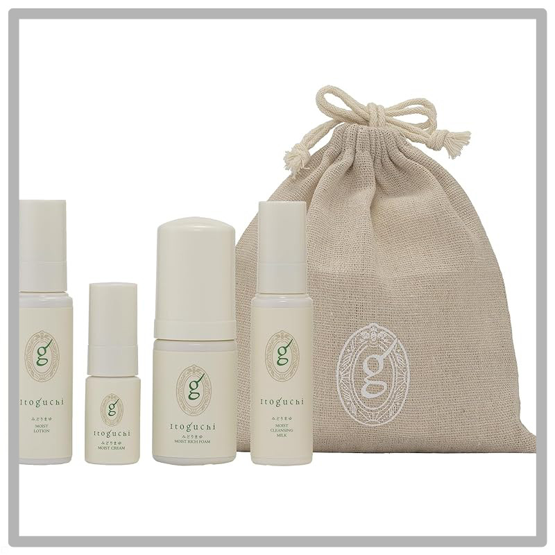 Itoguchi Silk-Infused Skincare Travel Set Approximately 1 Week Supply (30mL Toner, 10g Cream, 30mL C