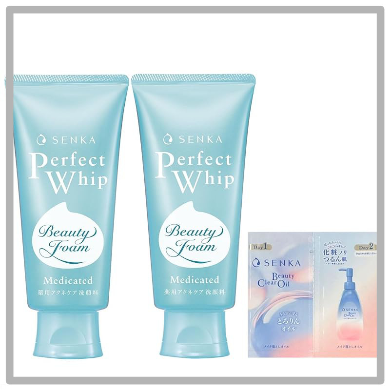 SENKA Perfect Whip Cleansing Foam 120g×2 Pack with Bonus - Pore, Blackhead, Exfoliation, Hydration, 