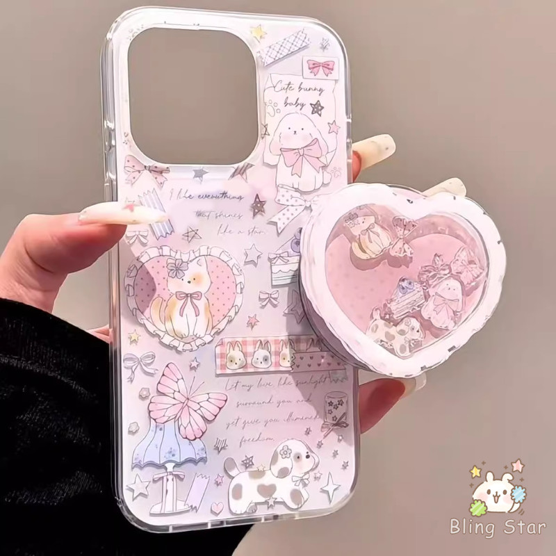 เคสไอโฟน 16 11 เหมาะสำหรับ IPhone 11 16 15 13 12 14 Pro Max 16 15 14 Plus ยืนแมวสีชมพูสร้างสรรค์ กรณี IMD