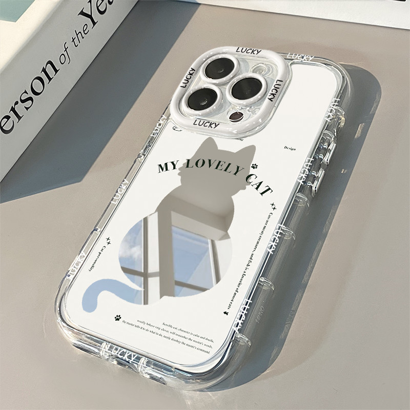 Ins แมวสีขาวรูปแบบ Drop-Resistant กระจกแต่งหน้าเคสโทรศัพท์สําหรับ iPhone 16 Promax 15 Promax 12 13 Mini 14plus 11 Pro Max X XS XR XS Max 7 8 plus Se2020