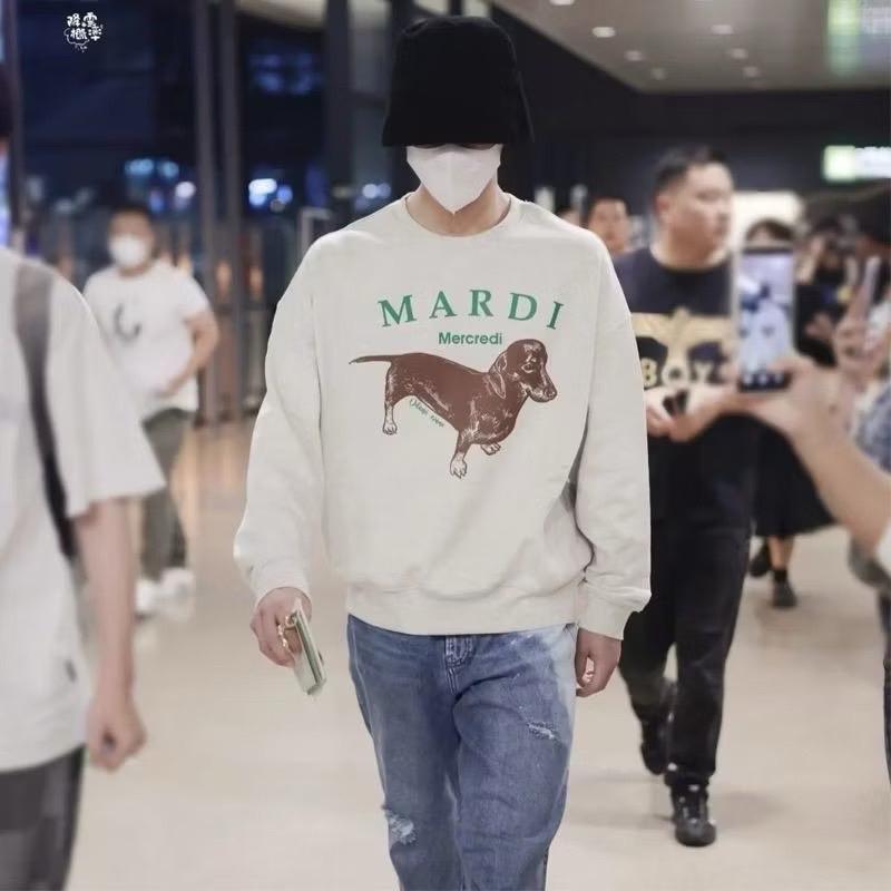 (จัดส่งตลอด 24 ชั่วโมง）Chompoo-Fashion ทันสมัย เกาหลี YLWY0171 Oversize เสื้อคอกลม เสื้อแขนยาว หลวม วินเทจเสื้อยืด เสื้อ