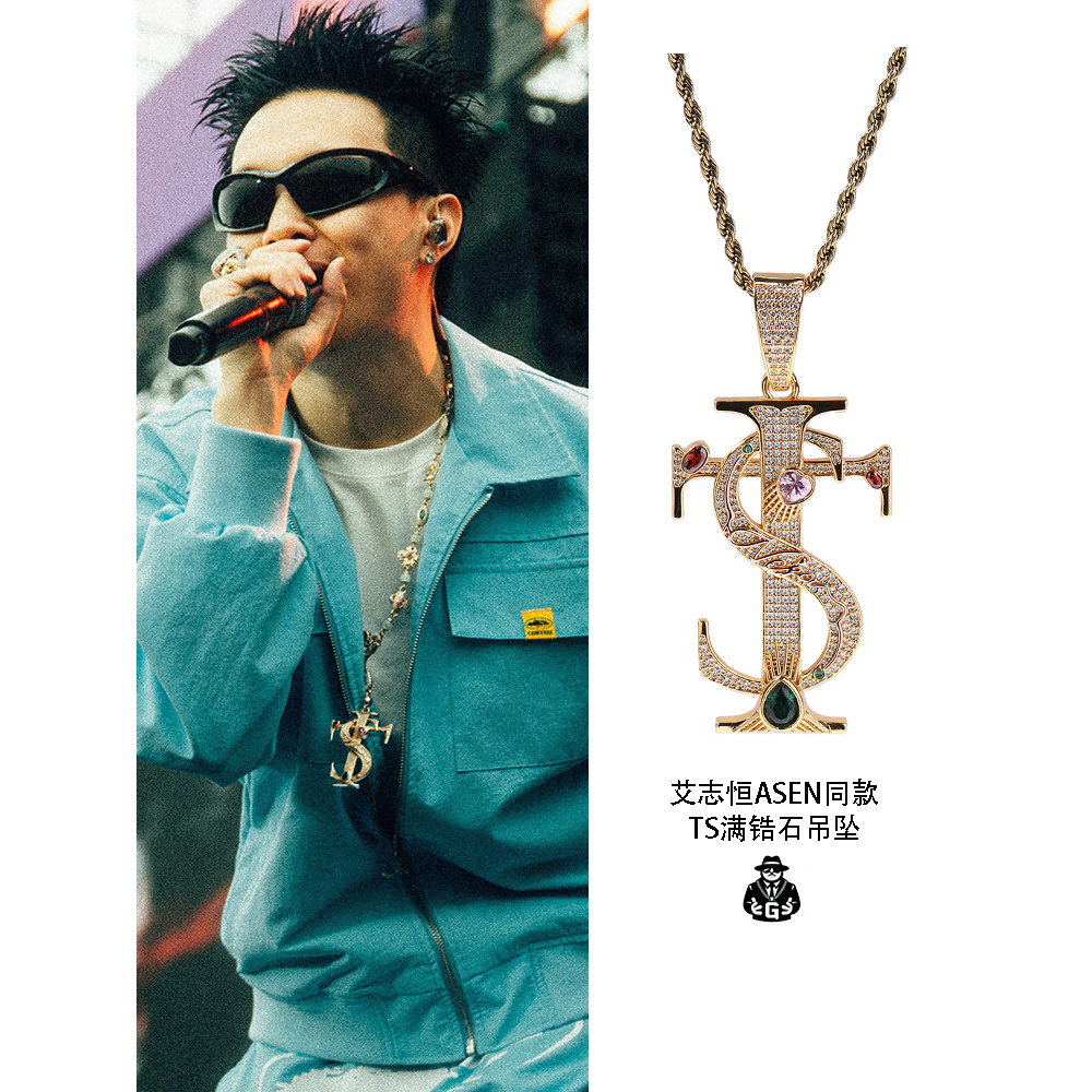 Ai Zhiheng Asen สไตล์เดียวกัน STK คลาสสิกจี้ rapper สร้อยคออินเทรนด์ y2k ที่ไม่ซ้ํากัน Hip Hop Stree