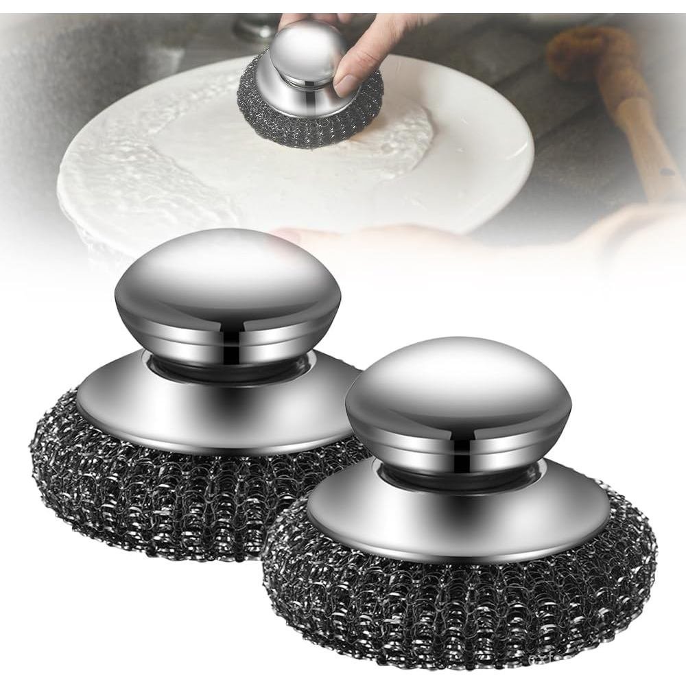 Stainless Steel Wool Scrubber with Handle,2025 New Steel Wool Scrubber with Handle,Replaceable Steel