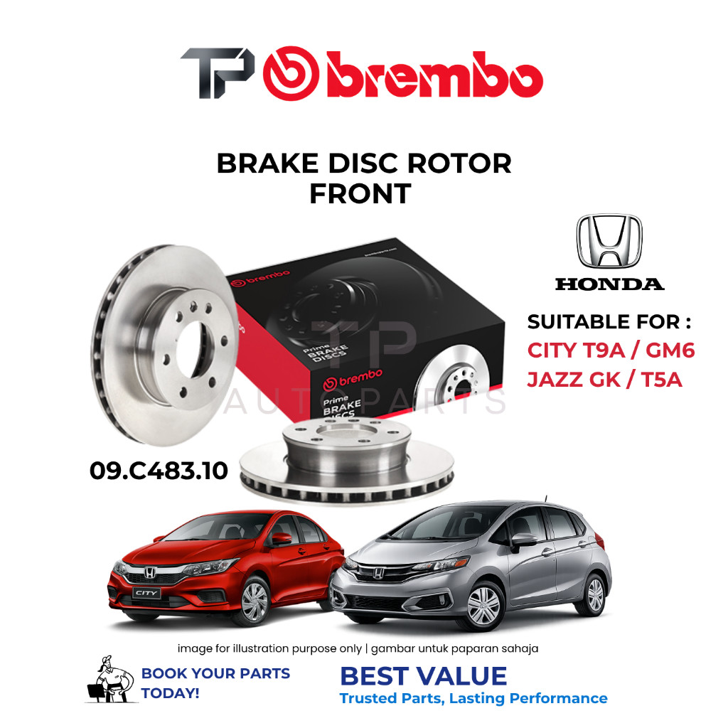 BREMBO DISC ROTOR SET ด้านหน้า HONDA CITY T9A, JAZZ T5A (09.C483.10)