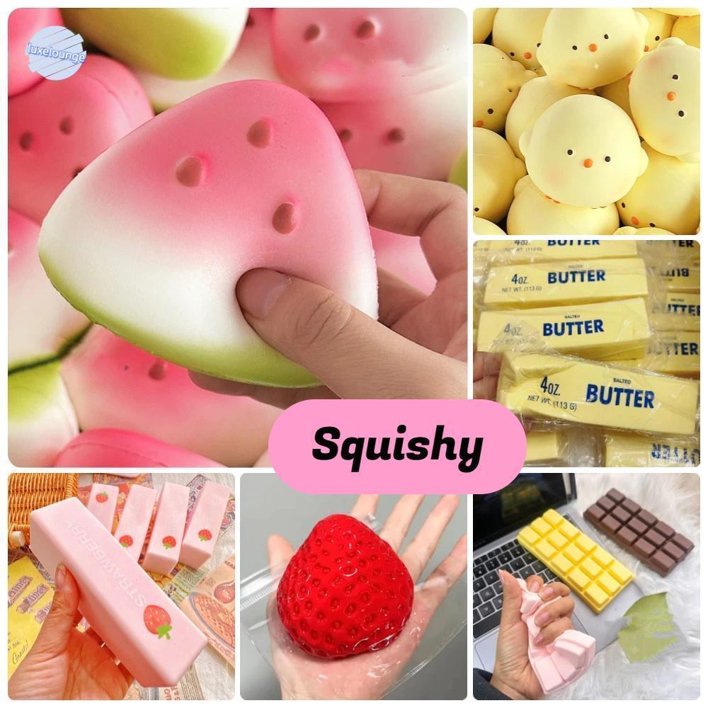 สกุชชี่ squishy ของเล่นเด็ก LUXELUNGE ของเล่นบีบผลไม้, อาหารผลไม้จําลองการ์ตูน Fidget ของเล่น, Soft TPR แตงโมชีสผลไม้หยิกของเล่นเด็ก