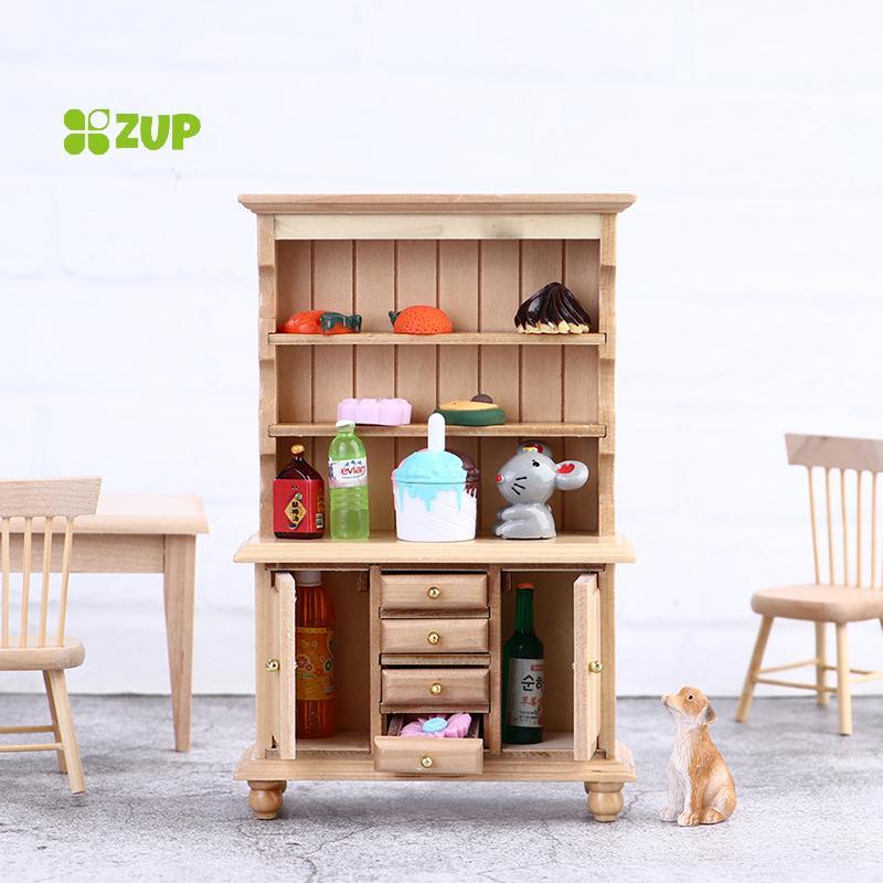 [ZUP] 1:12 Dollhouse Miniature Wood Display Cupboard Shelf Cabinet Decorative Painted [ใหม่]