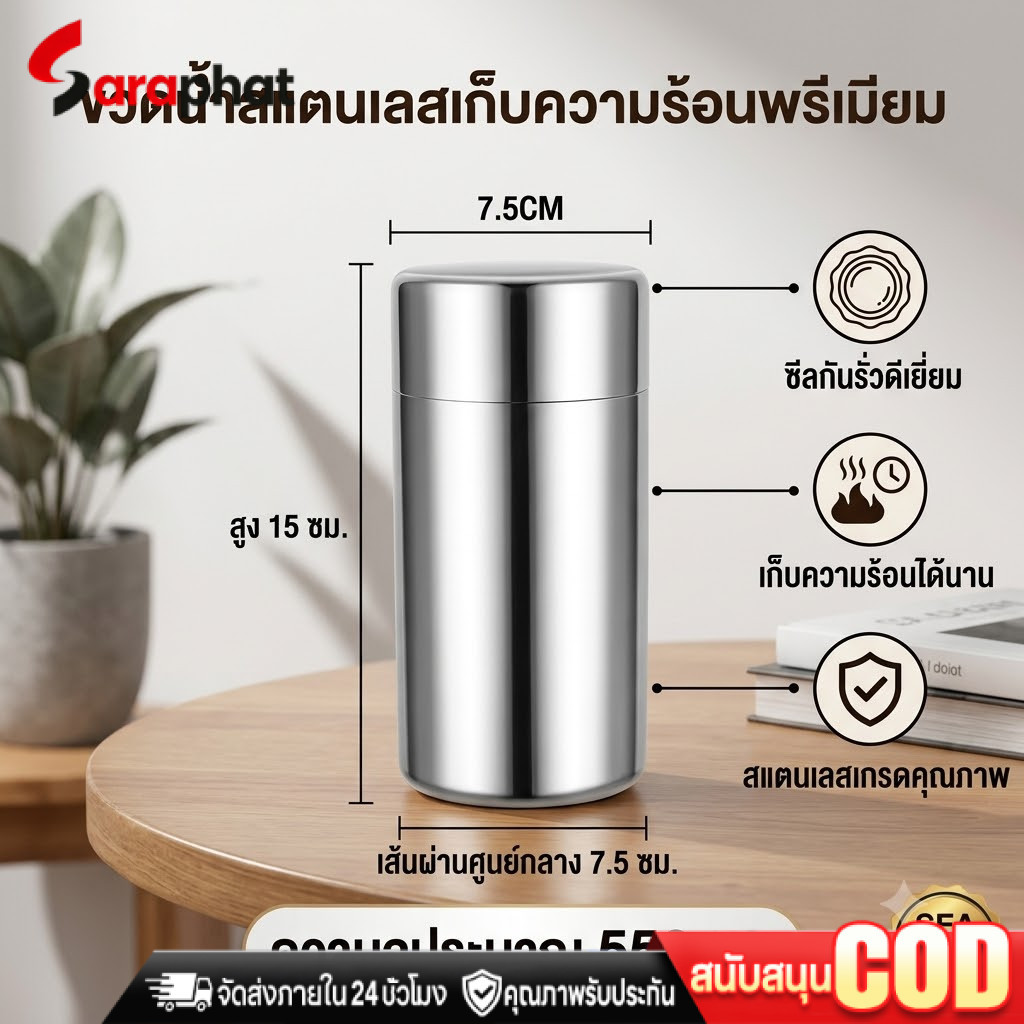 กระปุกเก็บชาสแตนเลส 304 ฝาปิดสองชั้น ป้องกันความชื้น ขนาด 550ml