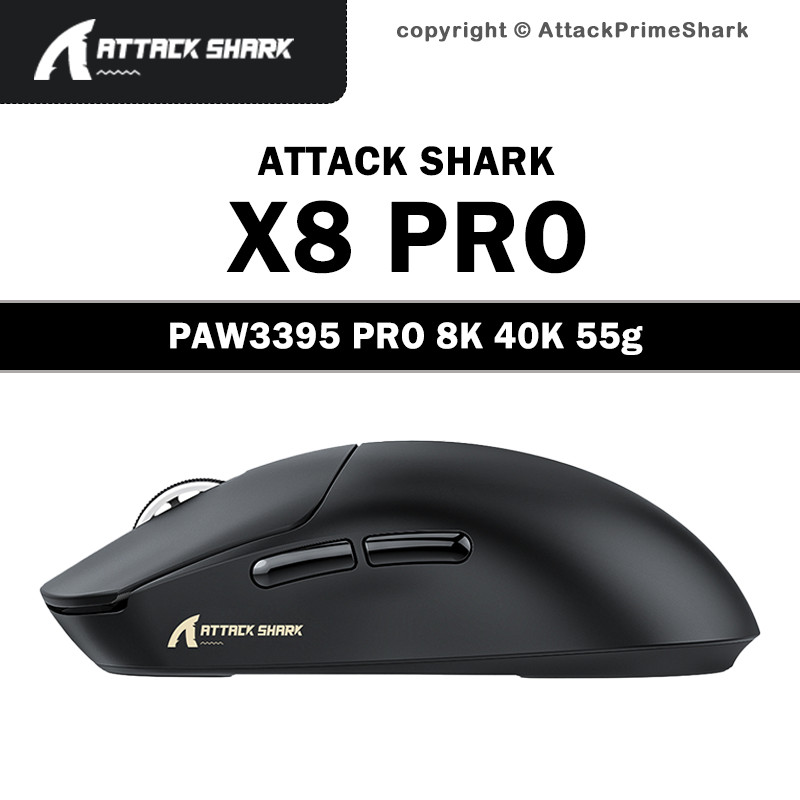 ATTACK SHARK X8 PRO เมาส์สําหรับเล่นเกมไร้สาย PAW3395 PRO 40K DPI 8K Tri-Mode 55g