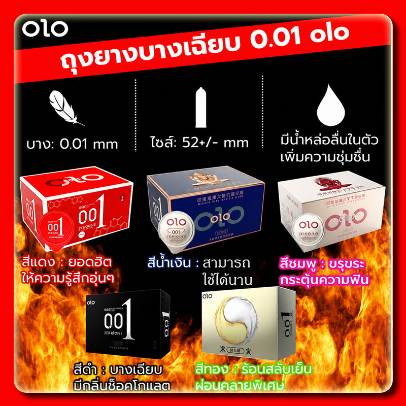 YTL【10 ชิ้น / 1 กล่อง】ถุงยางอนามัย ถุงยาง Olo มีให้เลือก 5 สีขนาดบางเฉียบ 0.01 มม.  ส่งสินค้าในความเป็นส่วนตัวและลั